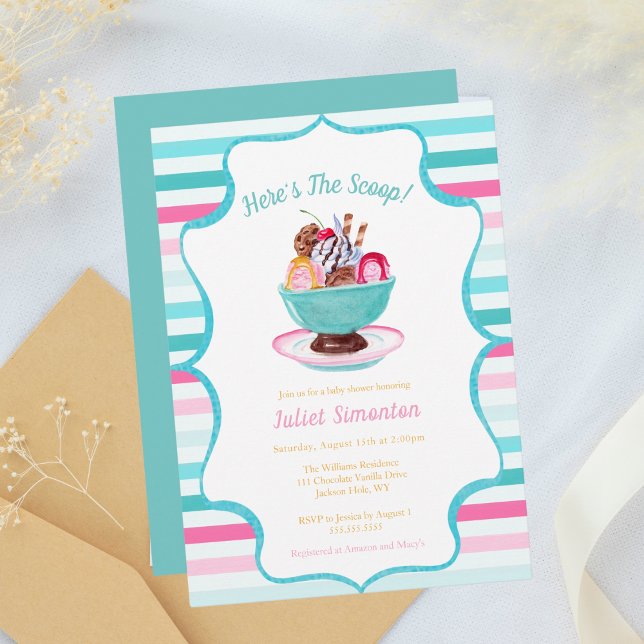 Watercolor Ice Cream Sundae Baby Shower Invitation (Creator Uploaded)