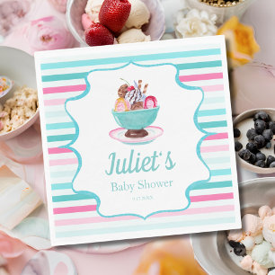 Watercolor Ice Cream Sundae Baby Shower Napkin