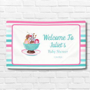 Watercolor Ice Cream Sundae Baby Shower Welcome Banner