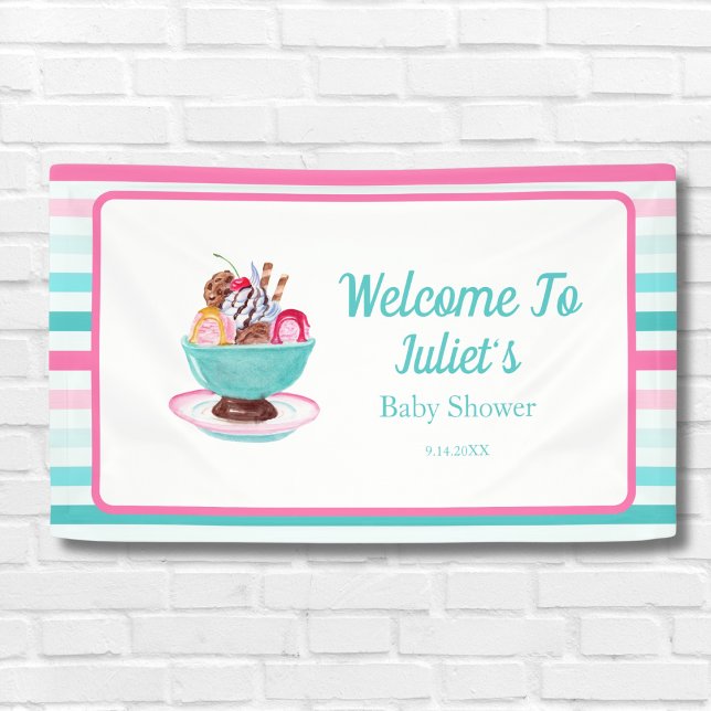 Watercolor Ice Cream Sundae Baby Shower Welcome Banner (Creator Uploaded)