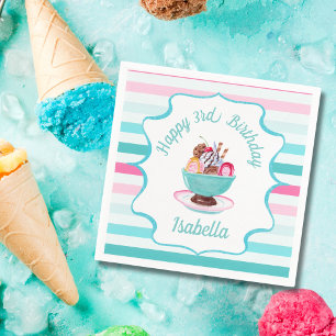 Watercolor Ice Cream Sundae Birthday  Napkin