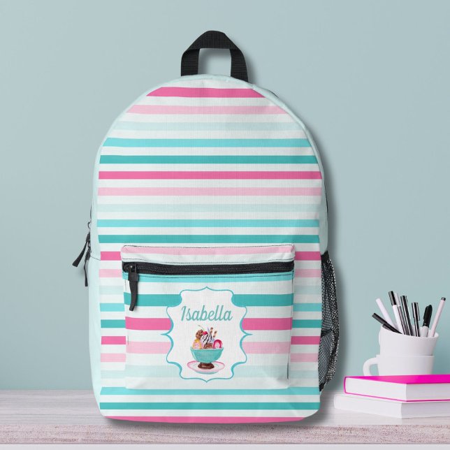 Watercolor Ice Cream Sundae Personalised Printed Backpack (Creator Uploaded)