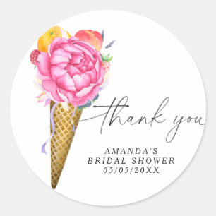 Watercolor ice cream - thank you bridal shower  classic round sticker