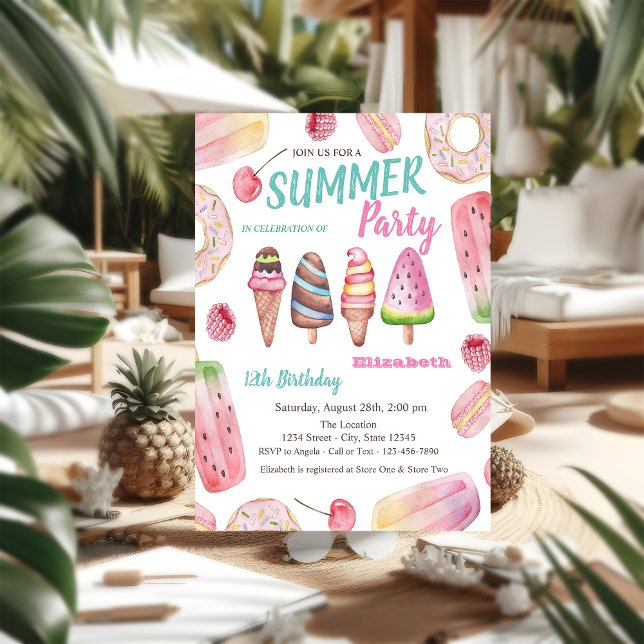 Watercolor Ice creams,Doughnuts Birthday Party Invitation (Creator Uploaded)