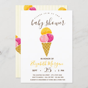 Watercolor Ice creams,Stripes Baby Shower Invitation