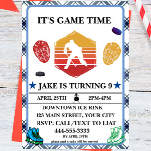 Watercolor Ice Hockey Birthday Theme Invitation