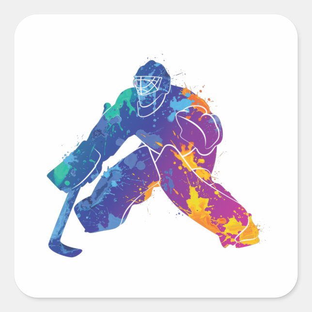 Watercolor Ice Hockey Goalie Square Sticker (Front)