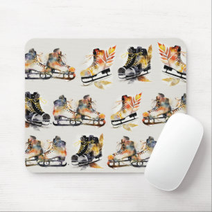 Watercolor Ice Skates with Autumn Leaves Pattern Mouse Pad
