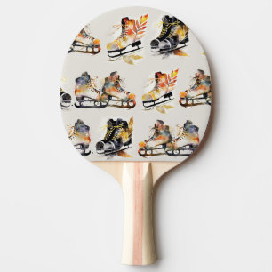 Watercolor Ice Skates with Autumn Leaves Pattern Ping Pong Paddle