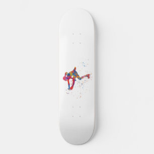 Watercolor ice skating skateboard