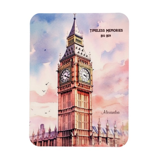 Watercolor Iconic Landmark City London Big Ben Magnet (Vertical)