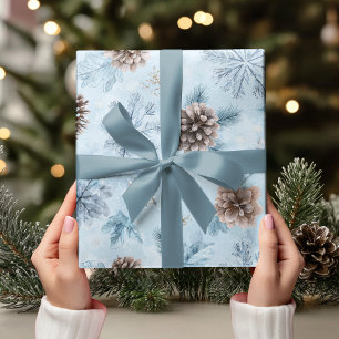 Watercolor Icy Blue Winter Pine  Wrapping Paper