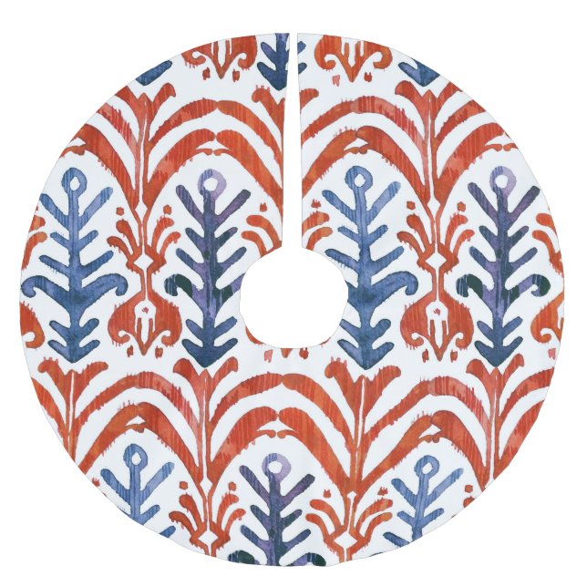 Watercolor Ikat, Bohemian Ethnic Pattern. Brushed Polyester Tree Skirt (Front)