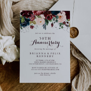 Watercolor Illustrated 50th Wedding Anniversary Invitation