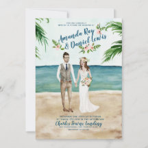 Watercolor Illustrated Beach Wedding Invitation