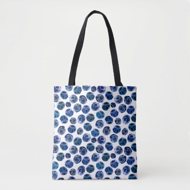 Watercolor illustrated blueberry set pattern tote bag (Front)