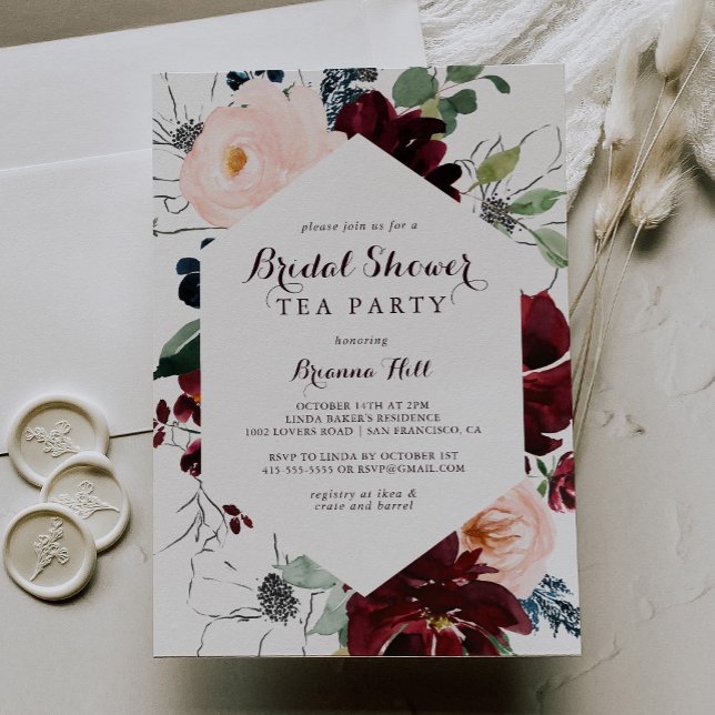 Watercolor Illustrated Bridal Shower Tea Party Invitation (Creator Uploaded)