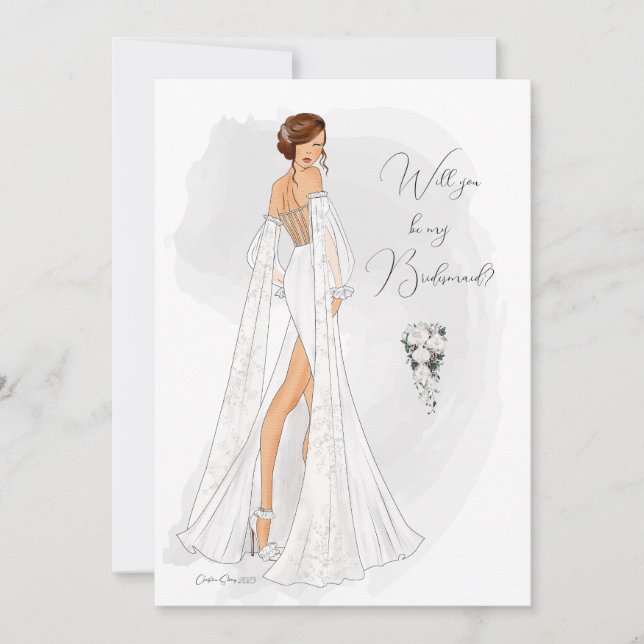 Watercolor Illustrated Bridesmaid Proposal card (Front)