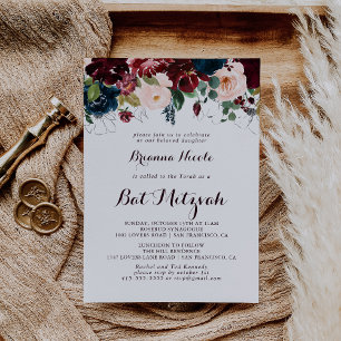 Watercolor Illustrated Calligraphy Bat Mitzvah Invitation