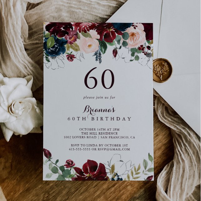 Watercolor Illustrated Fall 60th Birthday Party Invitation (Creator Uploaded)
