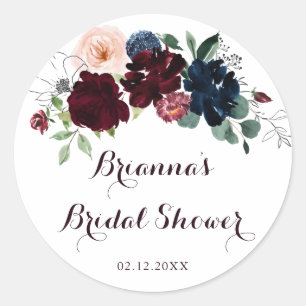 Watercolor Illustrated Fall Bridal Shower Favour Classic Round Sticker