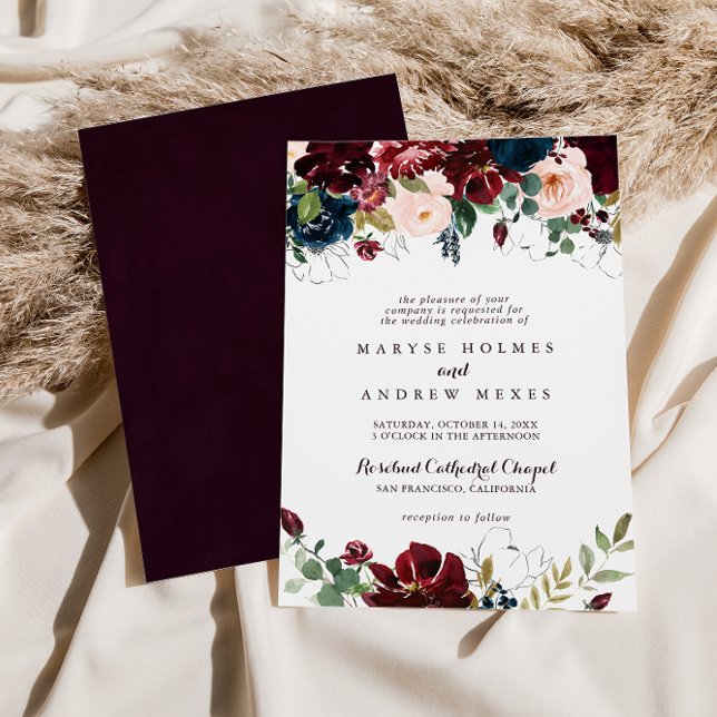Watercolor Illustrated Fall Floral Wedding Invitation (Creator Uploaded)