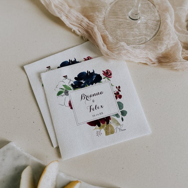 Watercolor Illustrated Fall Floral Wedding Napkin (Creator Uploaded)