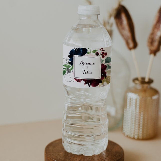 Watercolor Illustrated Fall Floral Wedding Water Bottle Label (Creator Uploaded)