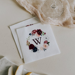 Watercolor Illustrated Fall Monogram Wedding Napkin