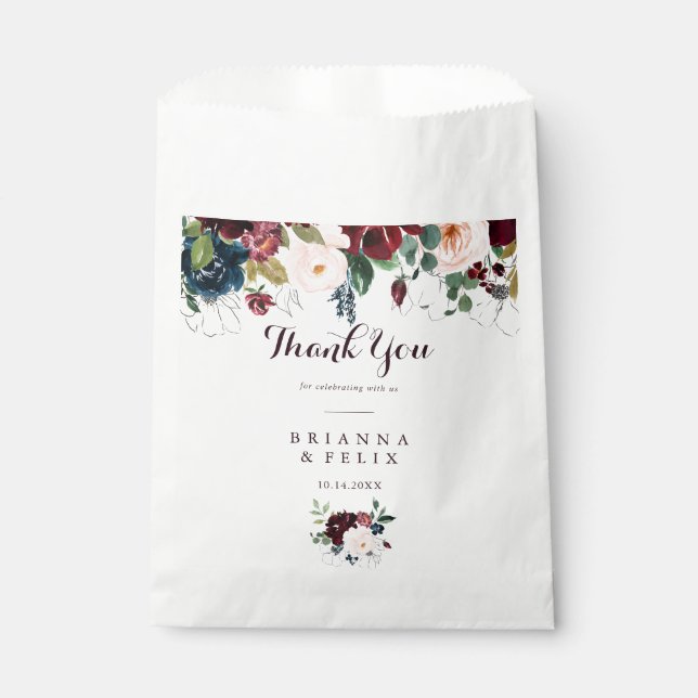 Watercolor Illustrated Fall Thank You Wedding Favour Bag (Front)
