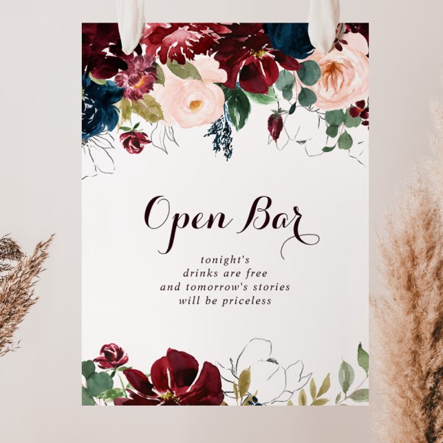 Watercolor Illustrated Fall Wedding Open Bar Sign (Creator Uploaded)