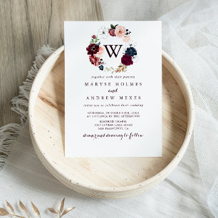 Watercolor Illustrated Floral Monogram Wedding Invitation