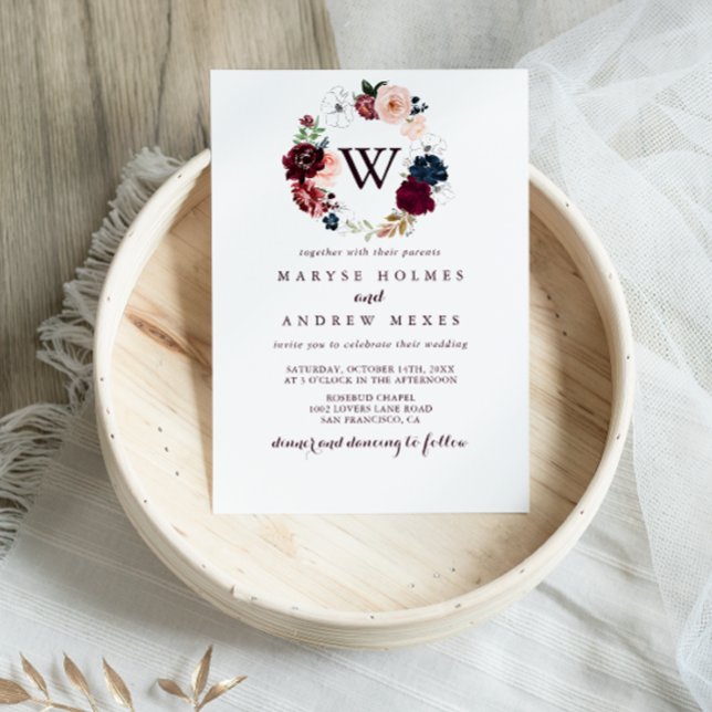 Watercolor Illustrated Floral Monogram Wedding Invitation (Creator Uploaded)