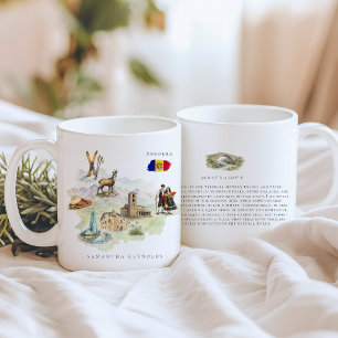 Watercolor Illustrated Map Andorra Monogram Coffee Mug
