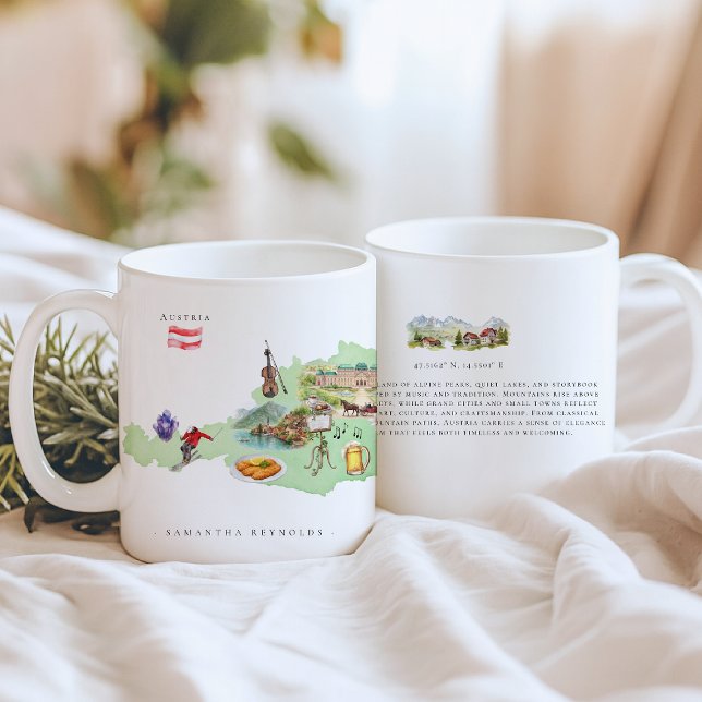 Watercolor Illustrated Map Austria | Monogram Coffee Mug (Creator Uploaded)