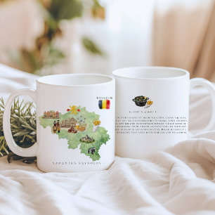 Watercolor Illustrated Map Belgium Monogram Coffee Mug