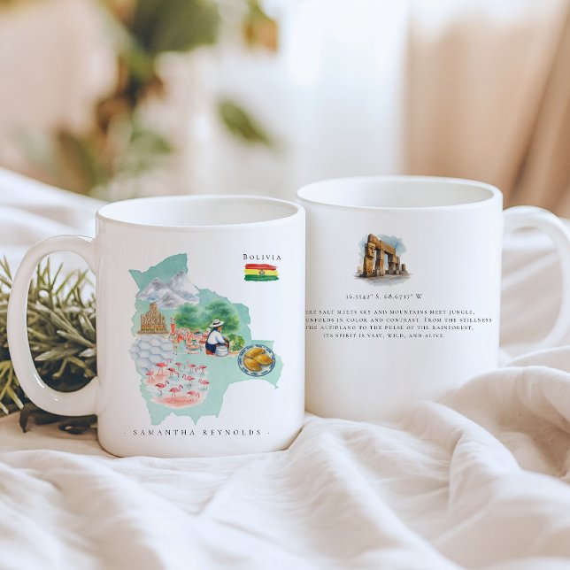Watercolor Illustrated Map Bolivia | Monogram Coffee Mug (Creator Uploaded)