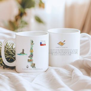 Watercolor Illustrated Map Chile   Monogram Coffee Mug