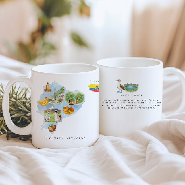Watercolor Illustrated Map Ecuador | Monogram Coffee Mug (Creator Uploaded)