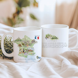 Watercolor Illustrated Map France   Monogram Coffee Mug