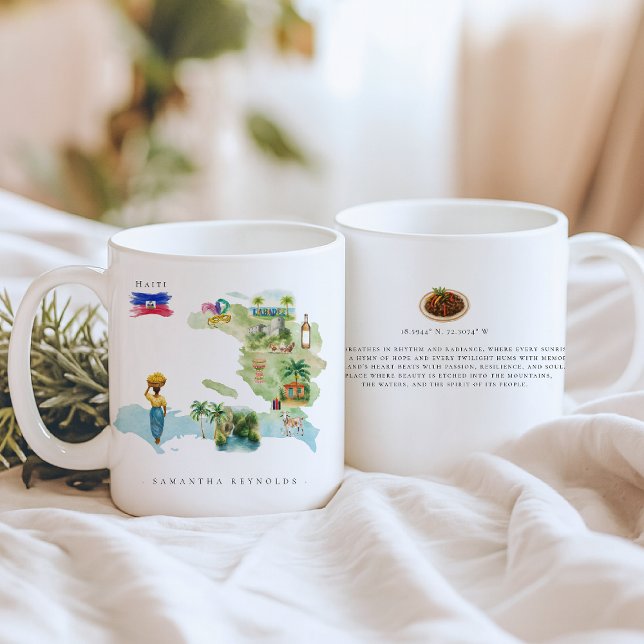 Watercolor Illustrated Map Haiti | Monogram Coffee Mug (Creator Uploaded)