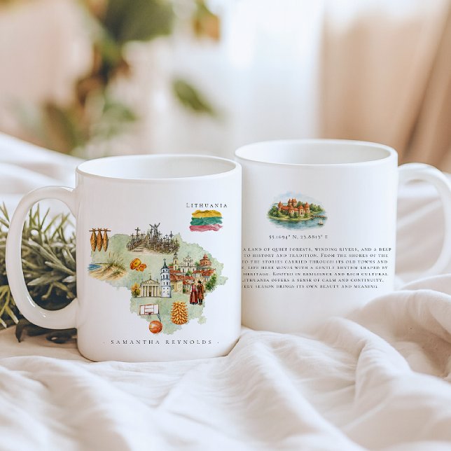 Watercolor Illustrated Map Lithuania | Monogram Coffee Mug (Creator Uploaded)