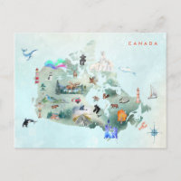 Watercolor Illustrated Map of Canada Art