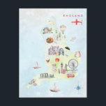 Watercolor Illustrated Map of England Art Postcard<br><div class="desc">A perfect piece of art for for anyone that loves England. Add your custom wording to this design by using the "Edit this design template" boxes on the right hand side of the item, or click the blue "Customise it" button to arrange the text, change the fonts and colours and...</div>