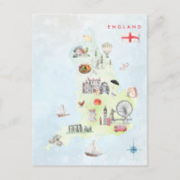 Watercolor Illustrated Map of England Art