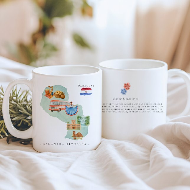 Watercolor Illustrated Map Paraguay | Monogram Coffee Mug (Creator Uploaded)