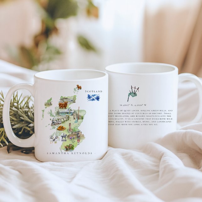 Watercolor Illustrated Map Scotland | Monogram Coffee Mug (Creator Uploaded)