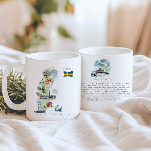 Watercolor Illustrated Map Sweden   Monogram Coffee Mug