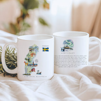 Watercolor Illustrated Map Sweden | Monogram Coffee Mug
