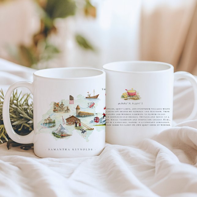 Watercolor Illustrated Map Switzerland | Monogram Coffee Mug (Creator Uploaded)
